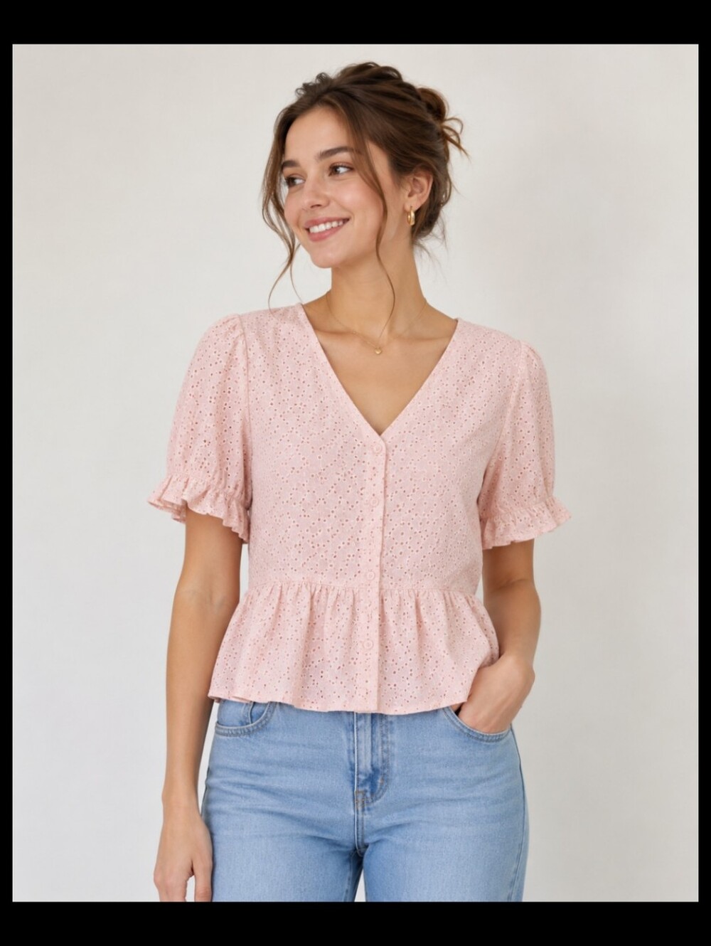 🌸Joe Fresh Women's Button up Peplum Eyelet Blouse